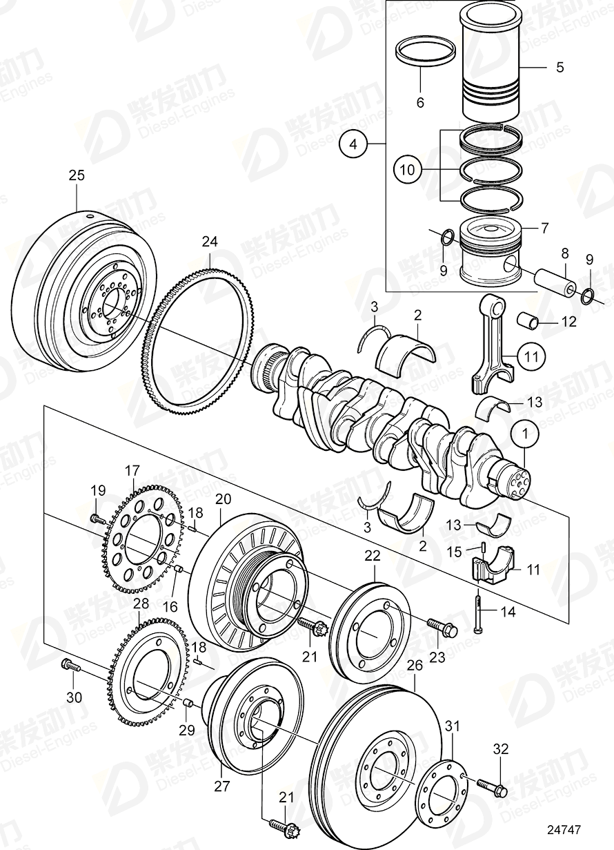 VOLVO Cylinder liner kit 3884642 Drawing
